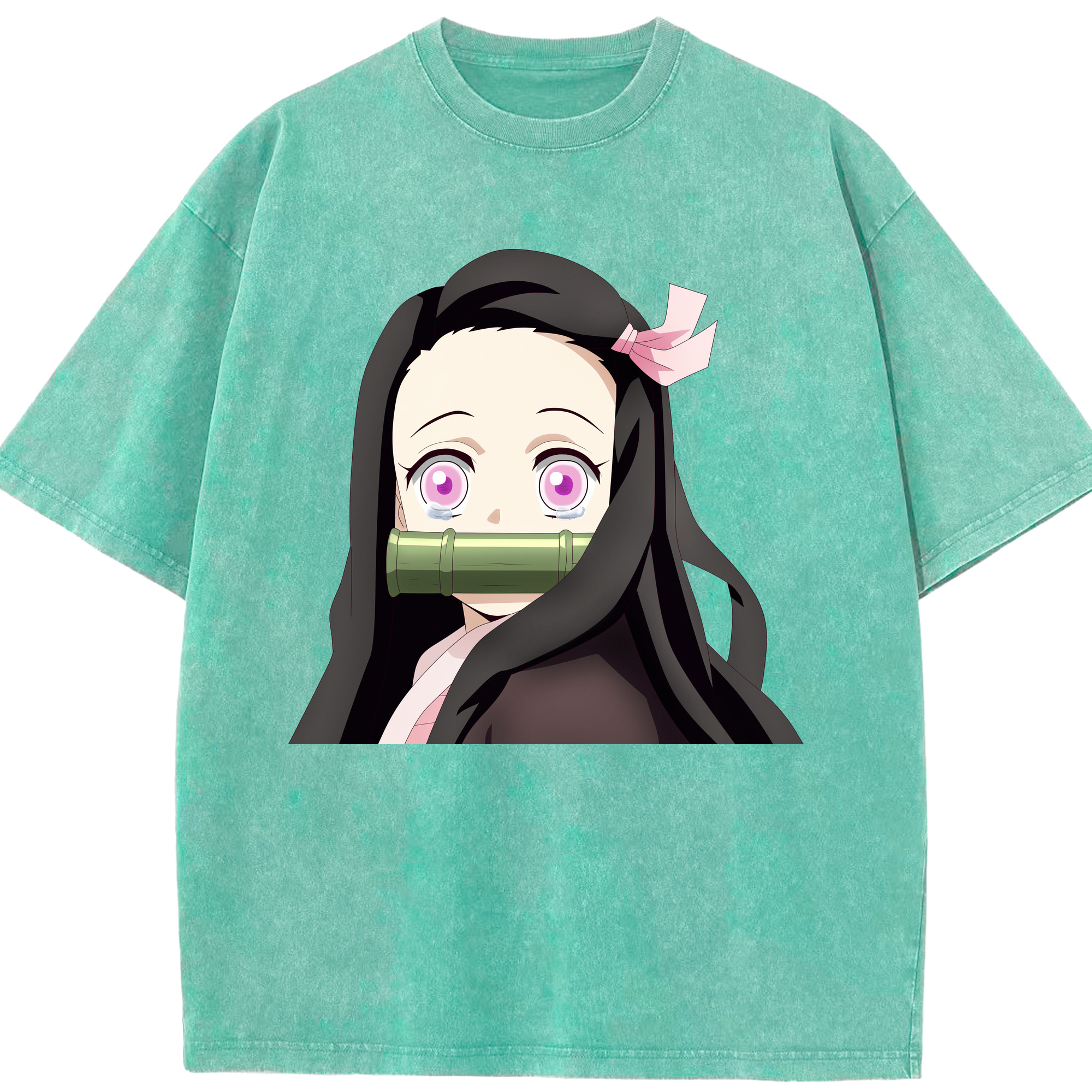 （画像用） 鬼滅の刃（きめつのやいば）竈門 禰󠄀豆子／かまど ねずこ Kamado Nezuko 綿100% ヴィンテージ風 半袖Tシャツ（フロントプリント）